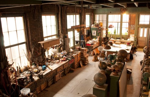 Vue de l'atelier de l'artiste Aristide Gagnon. Crédit photo: Isabelle Houde Photographe